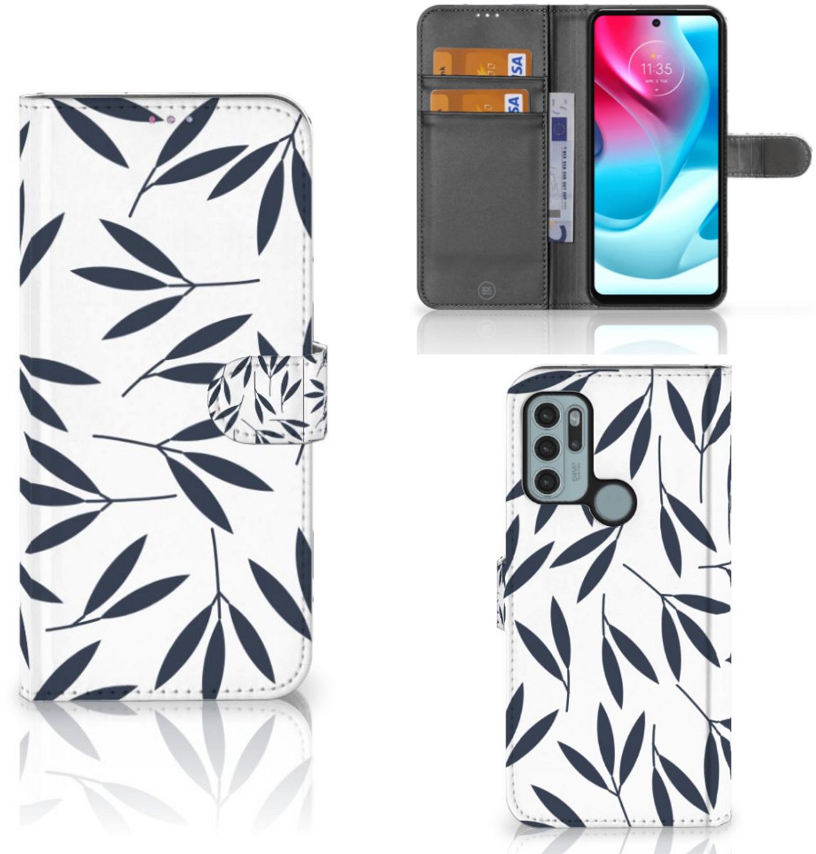 Motorola Moto G60s Hoesje Leaves Blue