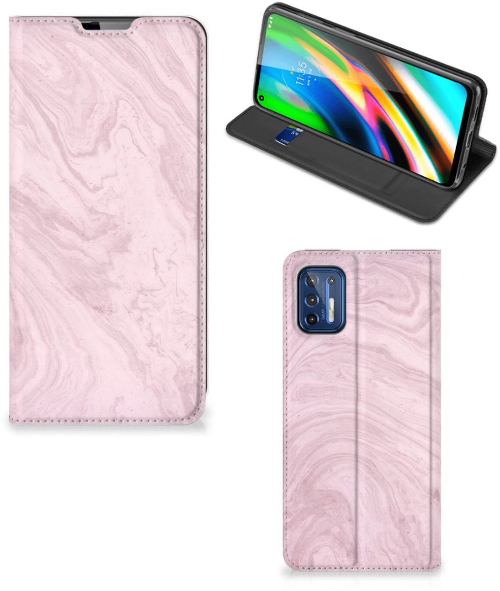 Motorola Moto G9 Plus Standcase Marble Pink - Origineel Cadeau Vriendin