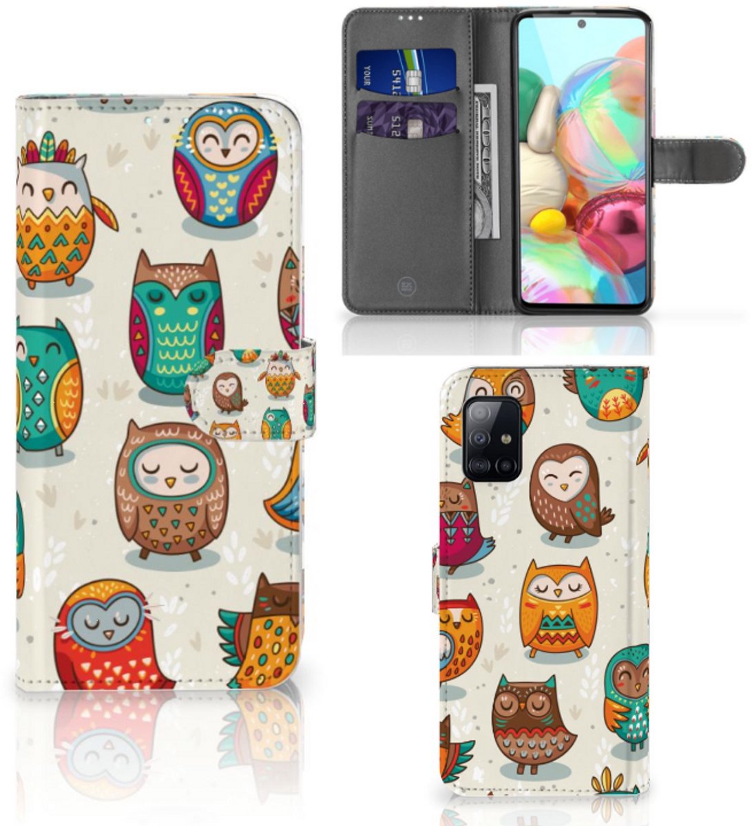 Samsung Galaxy A71 Telefoonhoesje met Pasjes Vrolijke Uilen