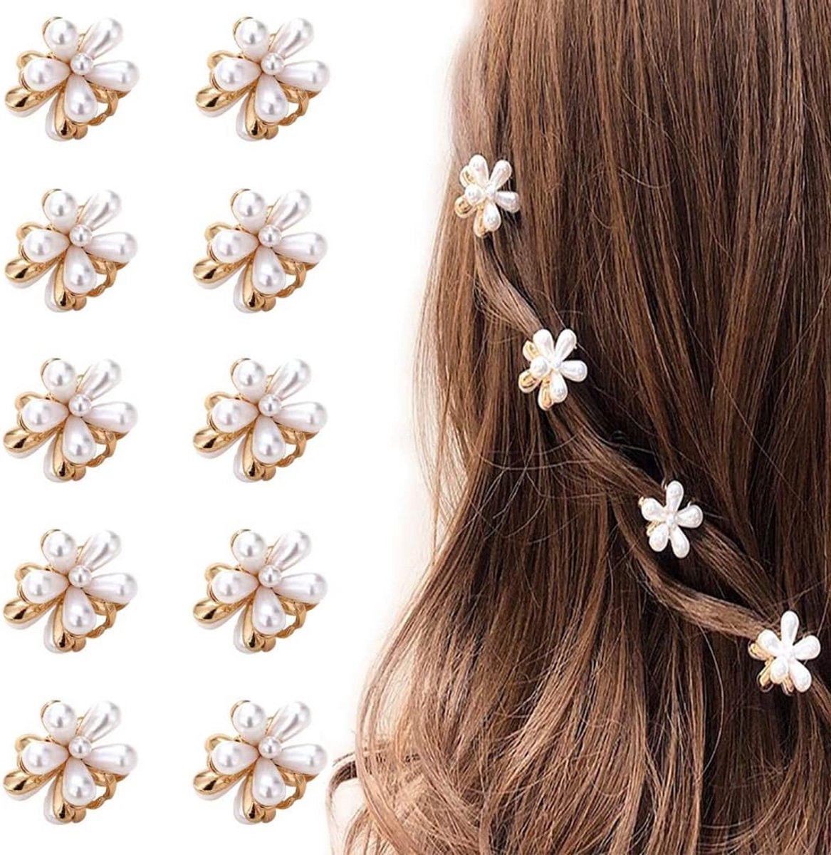 Mini Haarspelden met Parels - Decoratieve Clips voor Dames en Meisjes - 10 Stuks