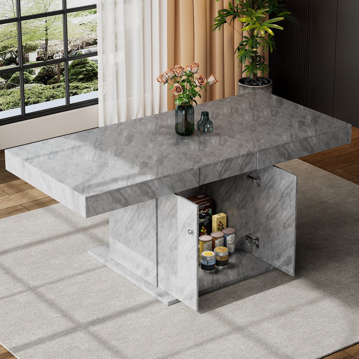 Clruro Eettafel - 140-180x80x76 cm - Automatisch Verlengbaar - Multifunctioneel - Hout - Betonlook