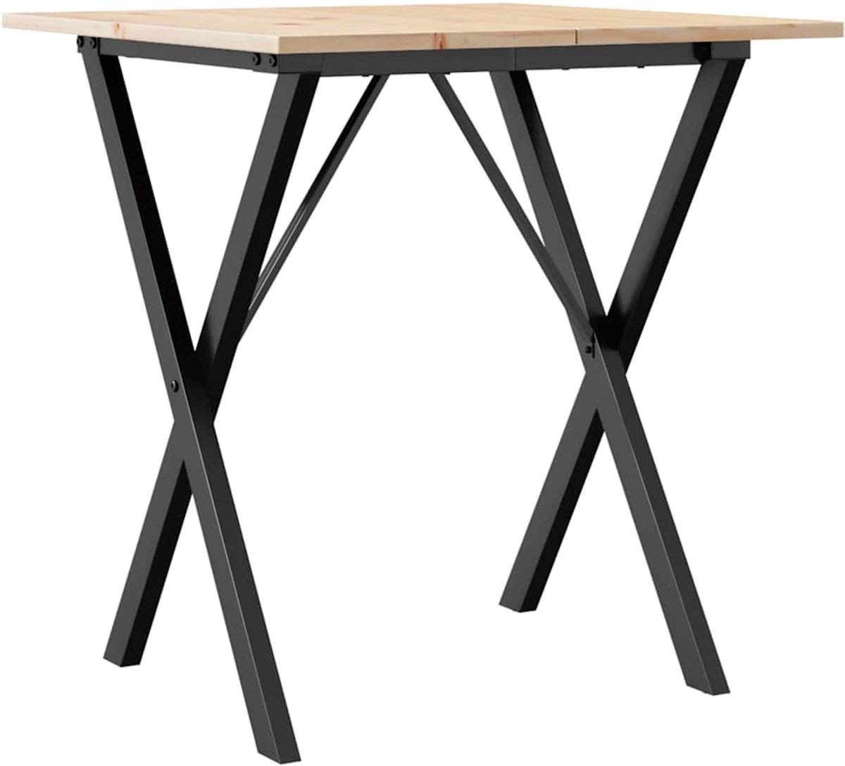 vidaXL Eettafel - X-frame - 70x70x75,5 - cm - massief - grenenhout - en - staal Bruin