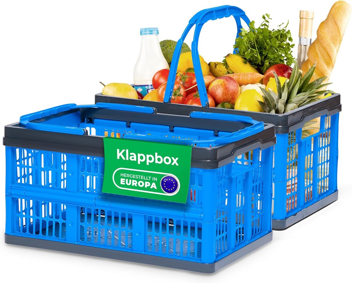 Set van 2 Opvouwbare Boodschappenmanden Blauw - 16L Draagbox met Handvatten