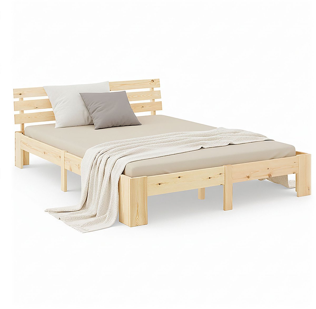 Homestyle4u Tweepersoonsbed - 160x200 cm - Houten bed - Naturel Grenen bed