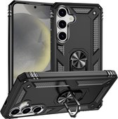 Housse Compatible avec Samsung Galaxy S26 Plus - Zwart - Casemania Anti-Shock Hybrid Armor Back Cover avec Kickstand Ring - Protection Renforcée contre les Chutes en Étui de Téléphone