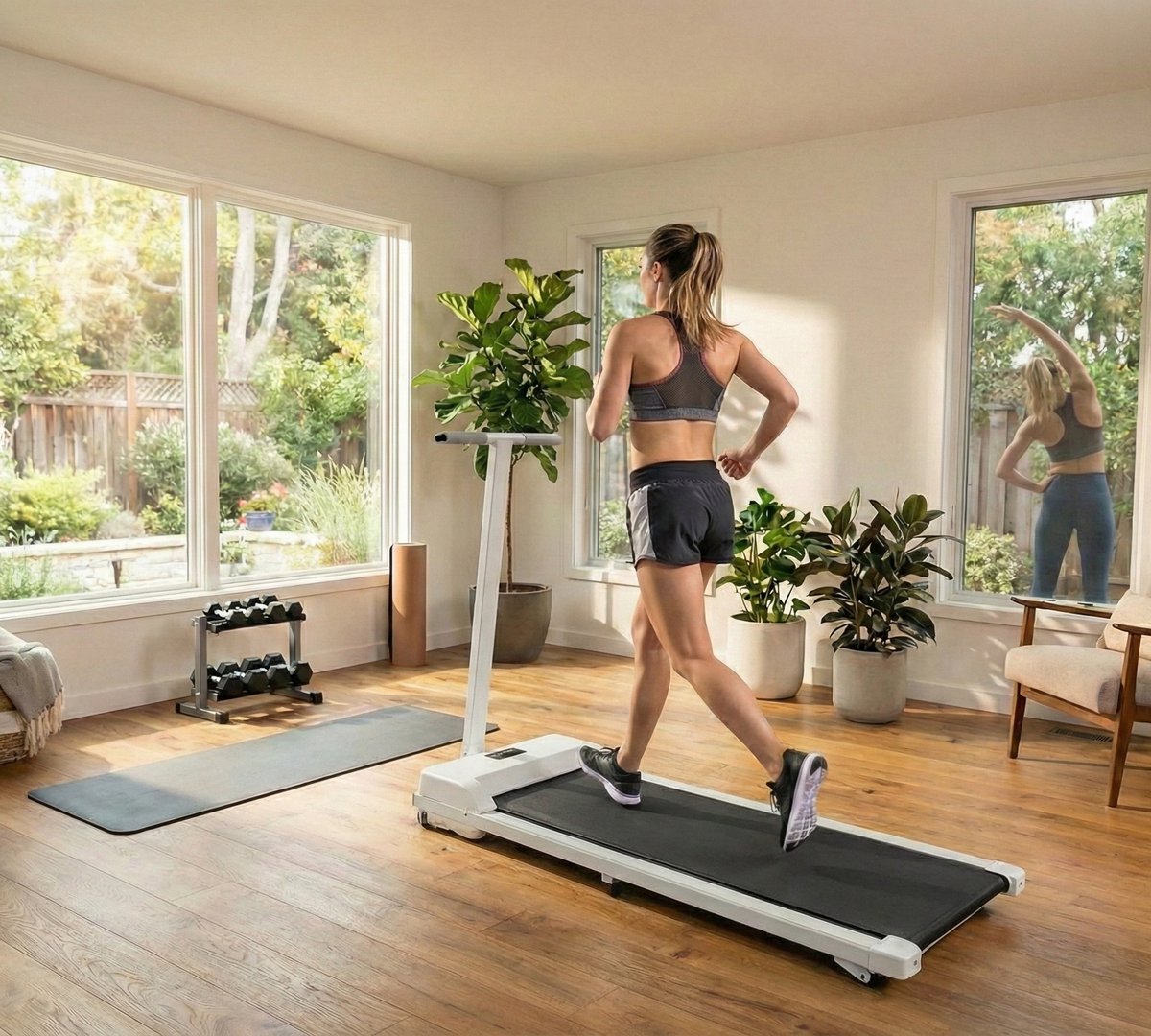 Treadmill Foldable & Quiet for Home – 0.75 HP Motor, 1–6 km/h, 6-Layer Shock Absorption, LED Display & Remote Control, Compact Design, 100 kg Load – Designbest