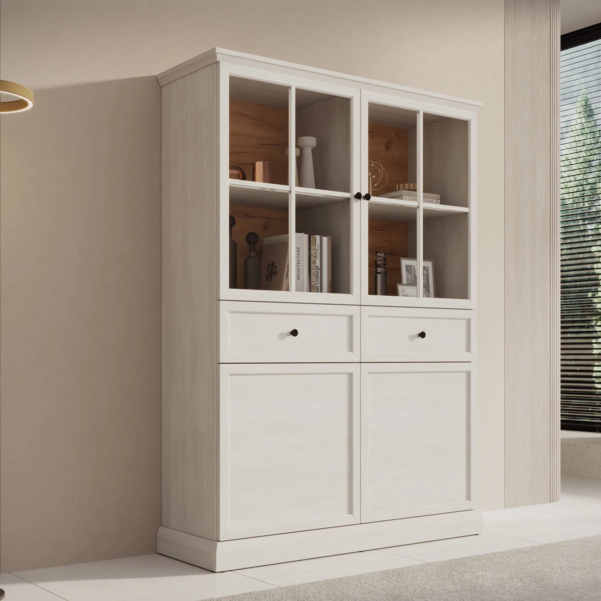 Meubella - Vitrinekast Leroy - Wit eiken - 114 cm