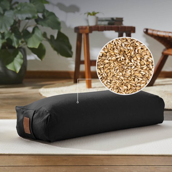 #DoYourYoga - Hoekig Yoga bolster - »Paravati« - Meditatiekussen met bio-organische Spelt vulling - L67 cm & diam.13 cm - zwart van #DoYourYoga — afbeelding 3