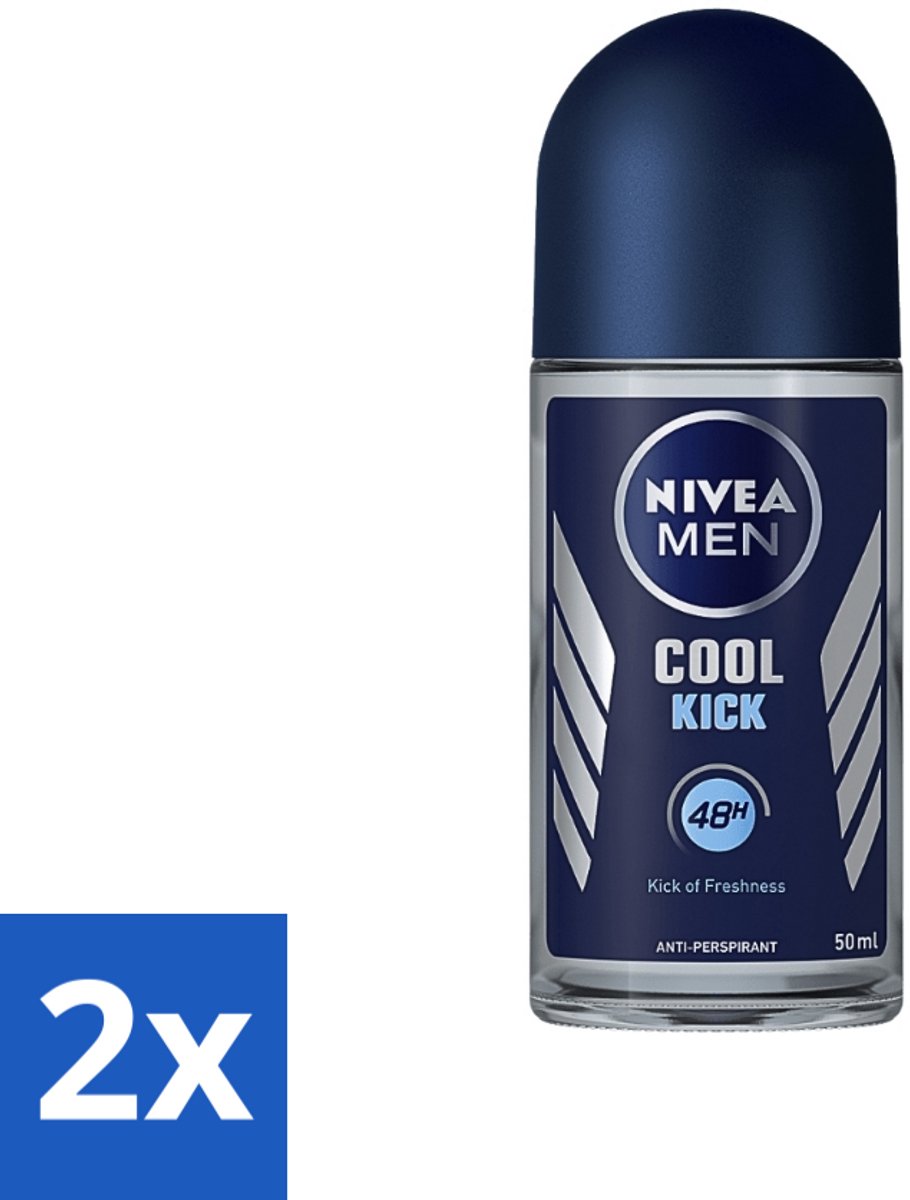 2 x Nivea - Deo Roll-On - Men - Cool Kick FM - Anti-Transpirant - 50 ml - Anti-transpirant - Deodorant - Zweetbestendig - Frisheid - Koelboost