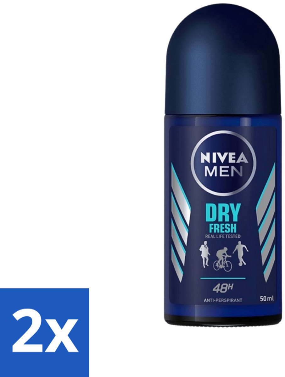 2 x Nivea - Men - Deodorant - Roller - Dry Fresh - 48 Uur Lang Werkend - 50 ml - NIVEA MEN Deodorant Roller - Anti-transpirant - 48 Uur Bescherming - Alcoholvrij - Frisheid