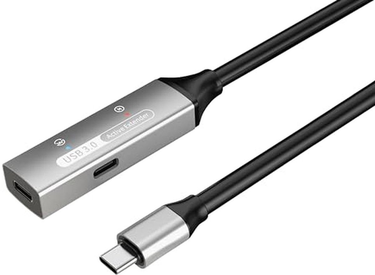 Actieve USB-C Verlengkabel 15 m met Repeater, USB 3.2 Gen 1, 5 Gbit/s, Zwart