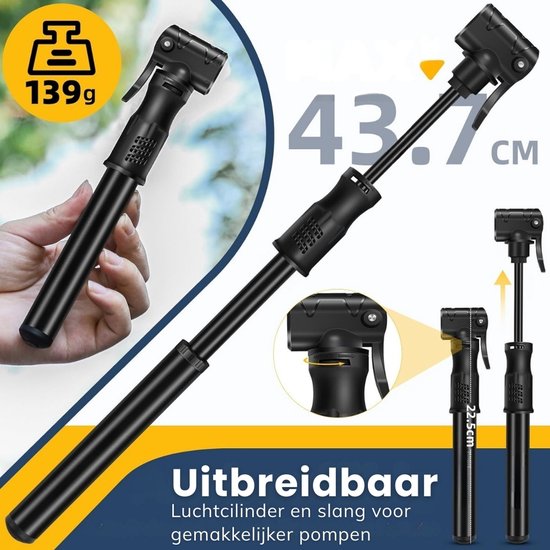 Mini Fietspomp - Handpomp - Autoventiel - Dunlopventiel - Zwart — afbeelding 4