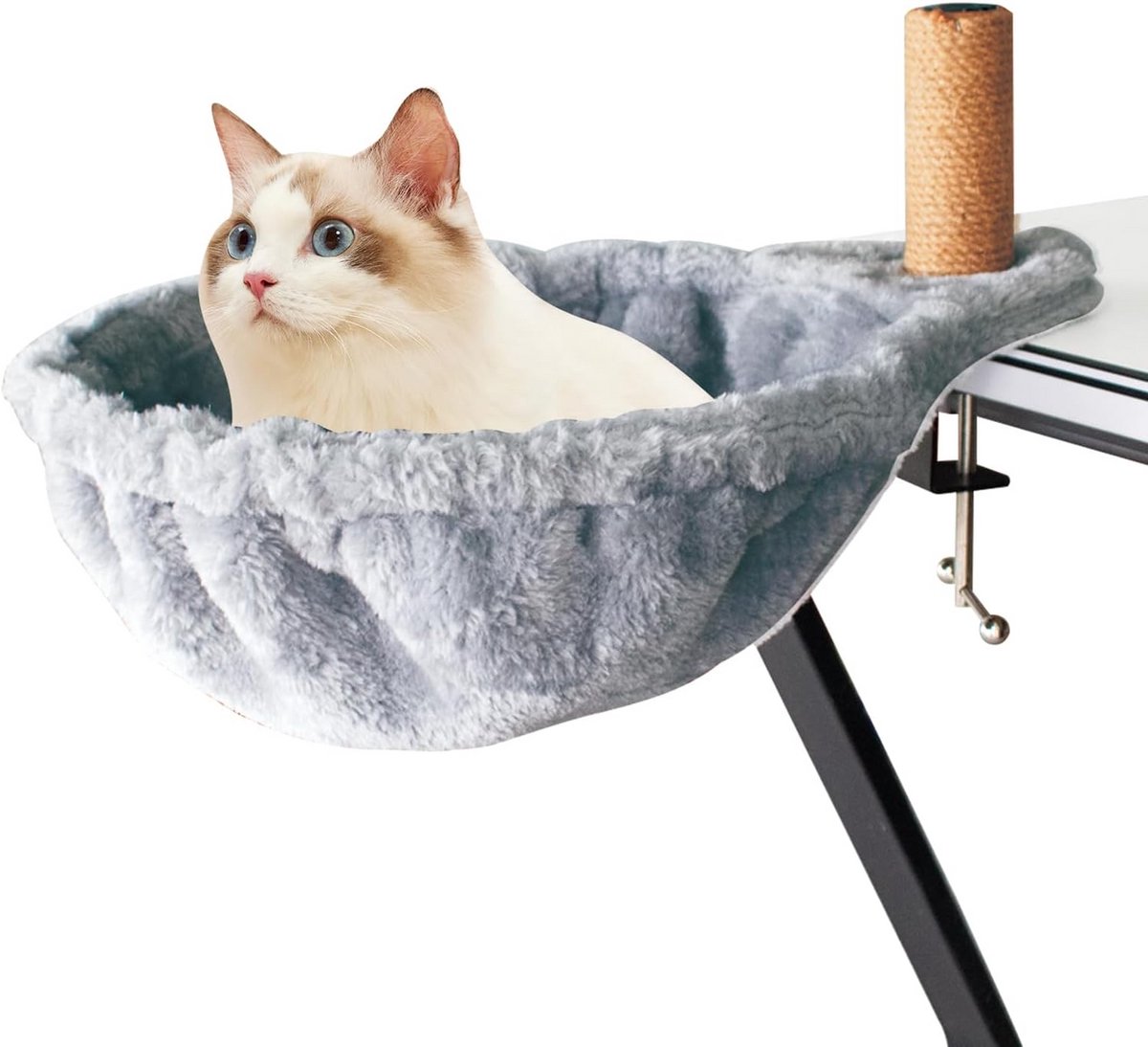 Krabpaal en Hangmat voor Onder Bureau - Comfortabel Kattenmandje tot 10 kg