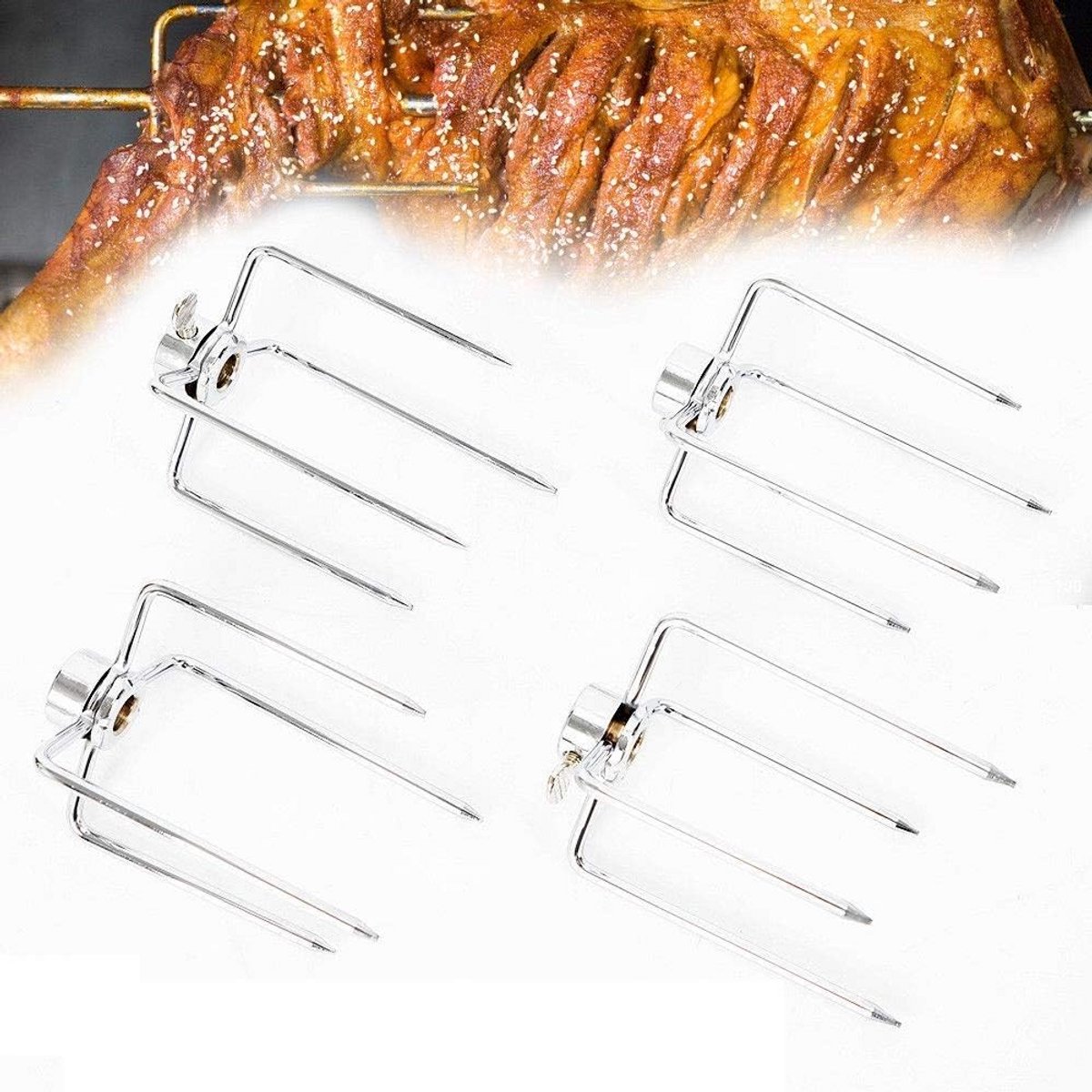 4x BBQ Vleesklemmen voor Grillspies en Draaispies - Roestvrij Staal