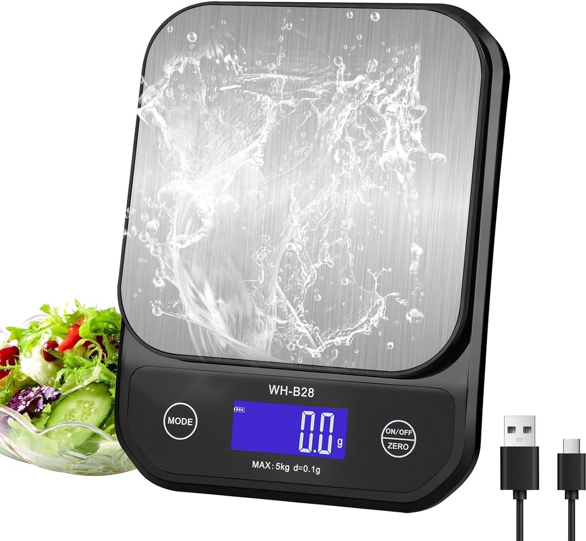 Digitale Keukenweegschaal Hoge Precisie 5kg RVS USB Oplaadbaar