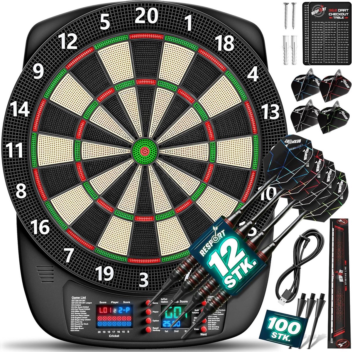 Elektronisch Dartbord voor 1-8 Spelers met LED Display en 427 Spelvarianten