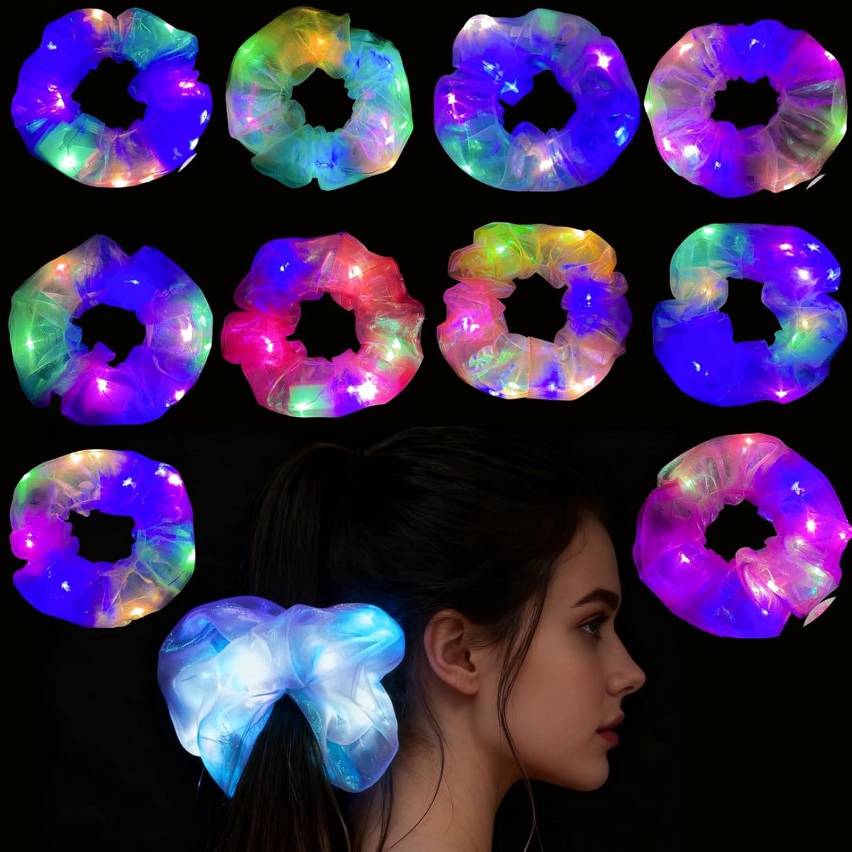10 Stuks LED Haarelastiekjes met 3 Lichtmodi Lichtgevend Haaraccessoire