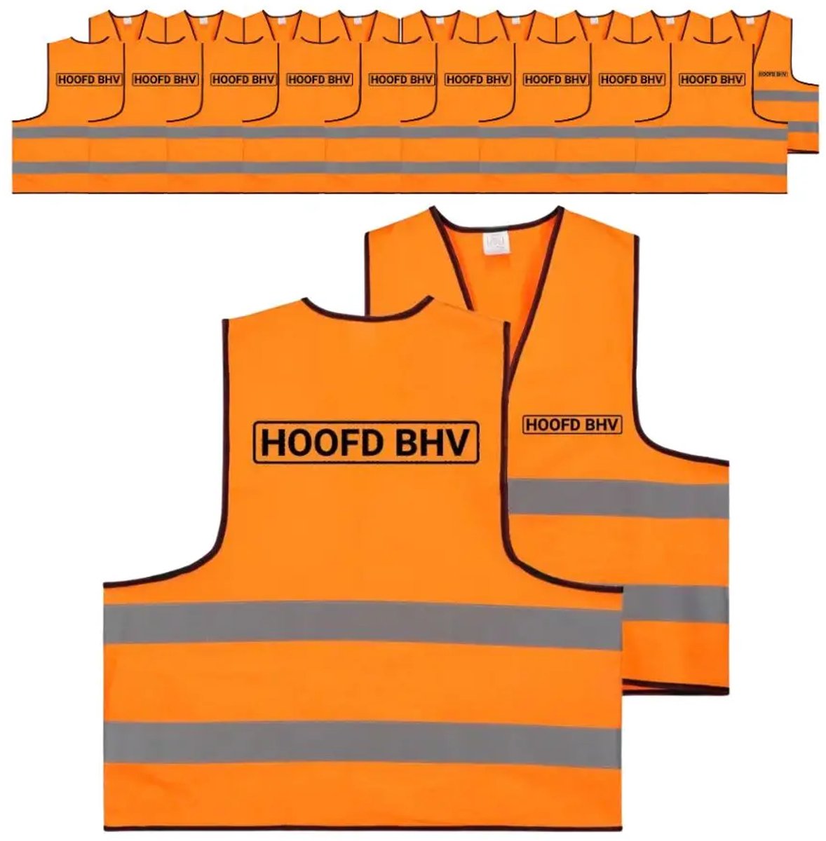 Hoofd BHV hesje oranje | voor- en achterkant bedrukt | 100 stuks