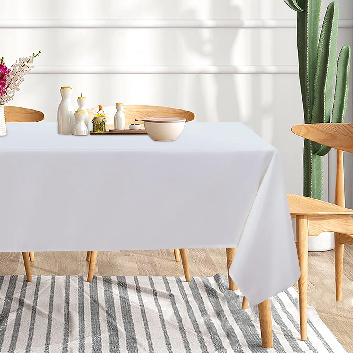 Set van 6 Rechthoekige Tafelkleden Wit 152 x 259 cm Duurzaam en Vlekbestendig