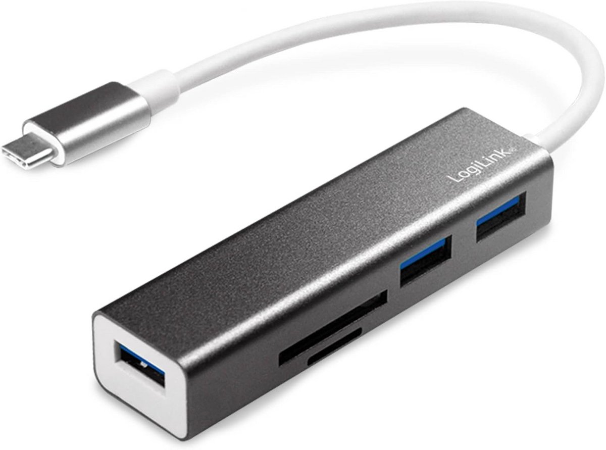 USB-C Hub met 3 USB 3.0 Poorten en SD/MicroSD Kaartlezer - Aluminium