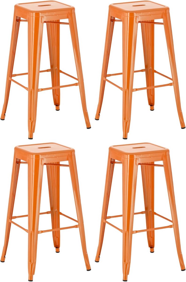 Set van 4 Barkrukken Oranje Met Hoge Zitting