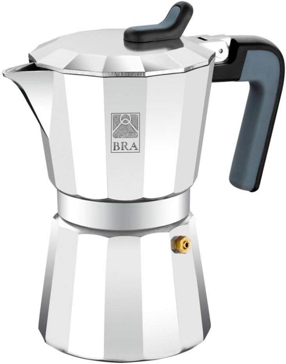 Aluminium Espressomaker voor 9 Koppen met Zwart RVS Accent