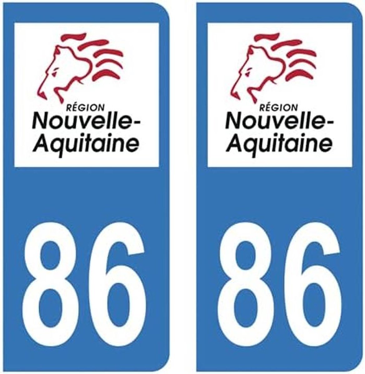 Stickers voor Nummerplaat Departement 86 Regio Nieuw-Aquitanië Leeuw 2 Stuks