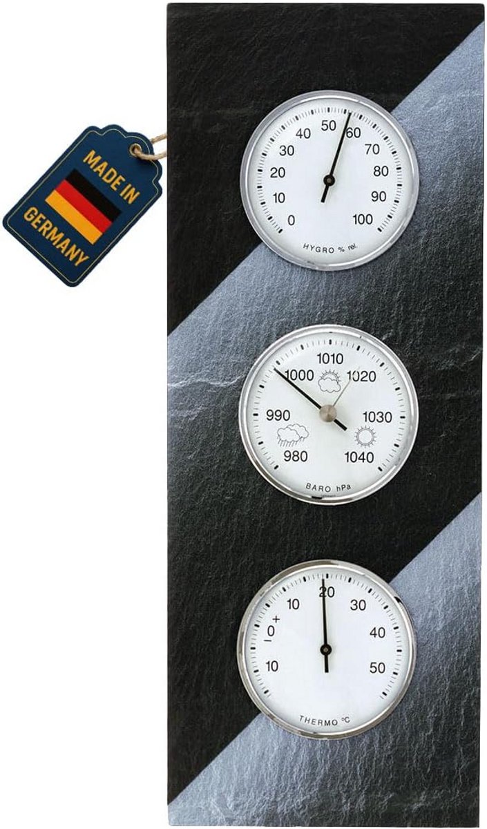 Analoge Weerstation met Barometer, Thermometer en Hygrometer in Leisteen