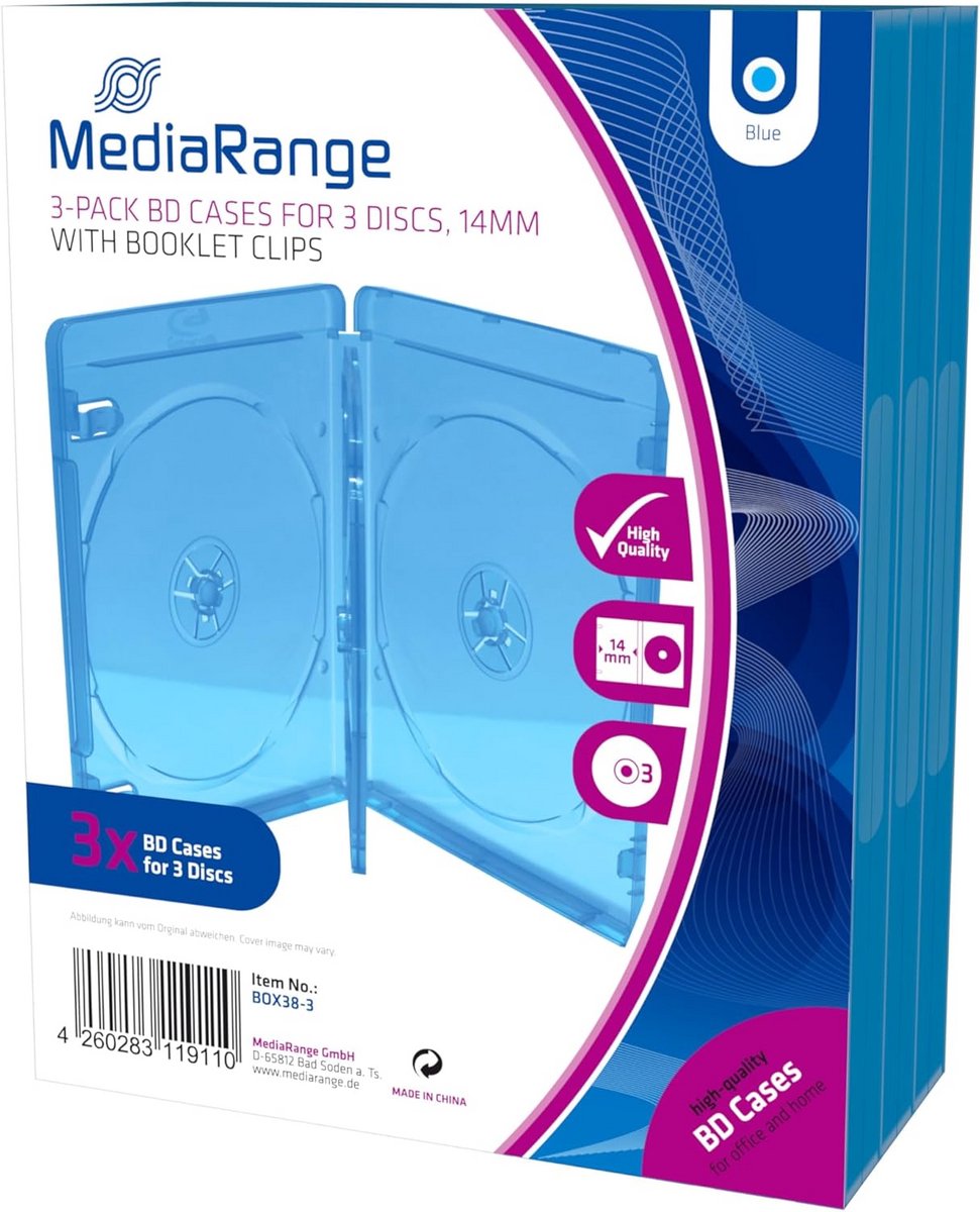 Blauwe Blu-ray Disc lege hoezen met drukknoopsluiting 14mm