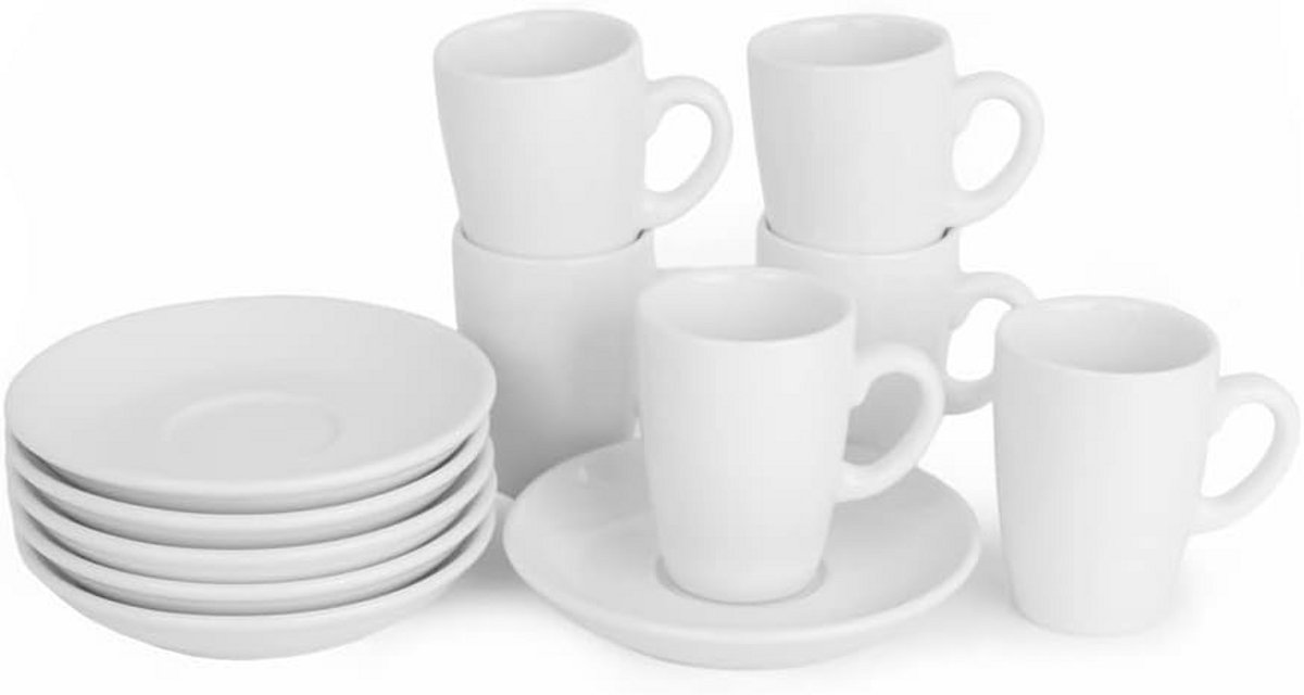 Set van 12 Witte Porseleinen Espressokopjes met Schotels Professionele Kwaliteit