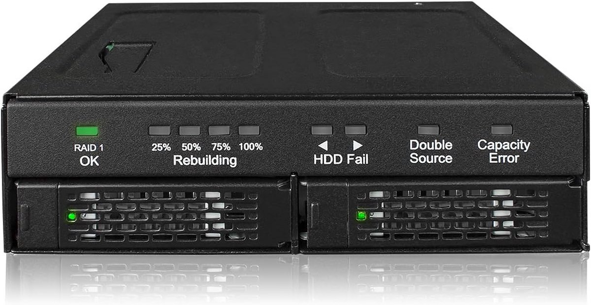 RAID 1 / JBOD Behuizing voor 2x 2,5" SATA SSD/HDD in 5,25" Bay - Robuust Metalen Frame