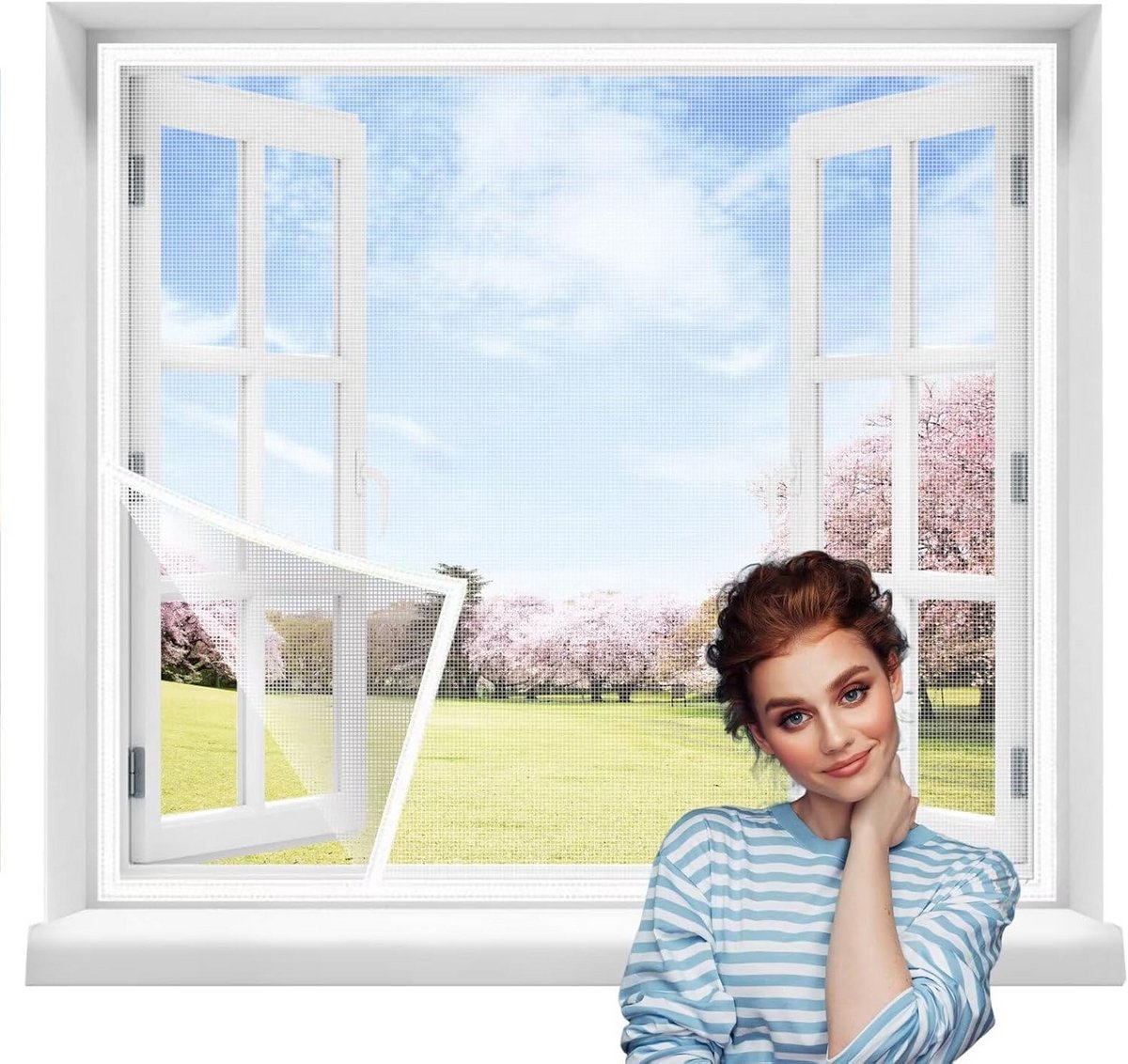 Hor voor Raam 60x145cm Wit met Volledig Frame - Houd Muggen Buiten