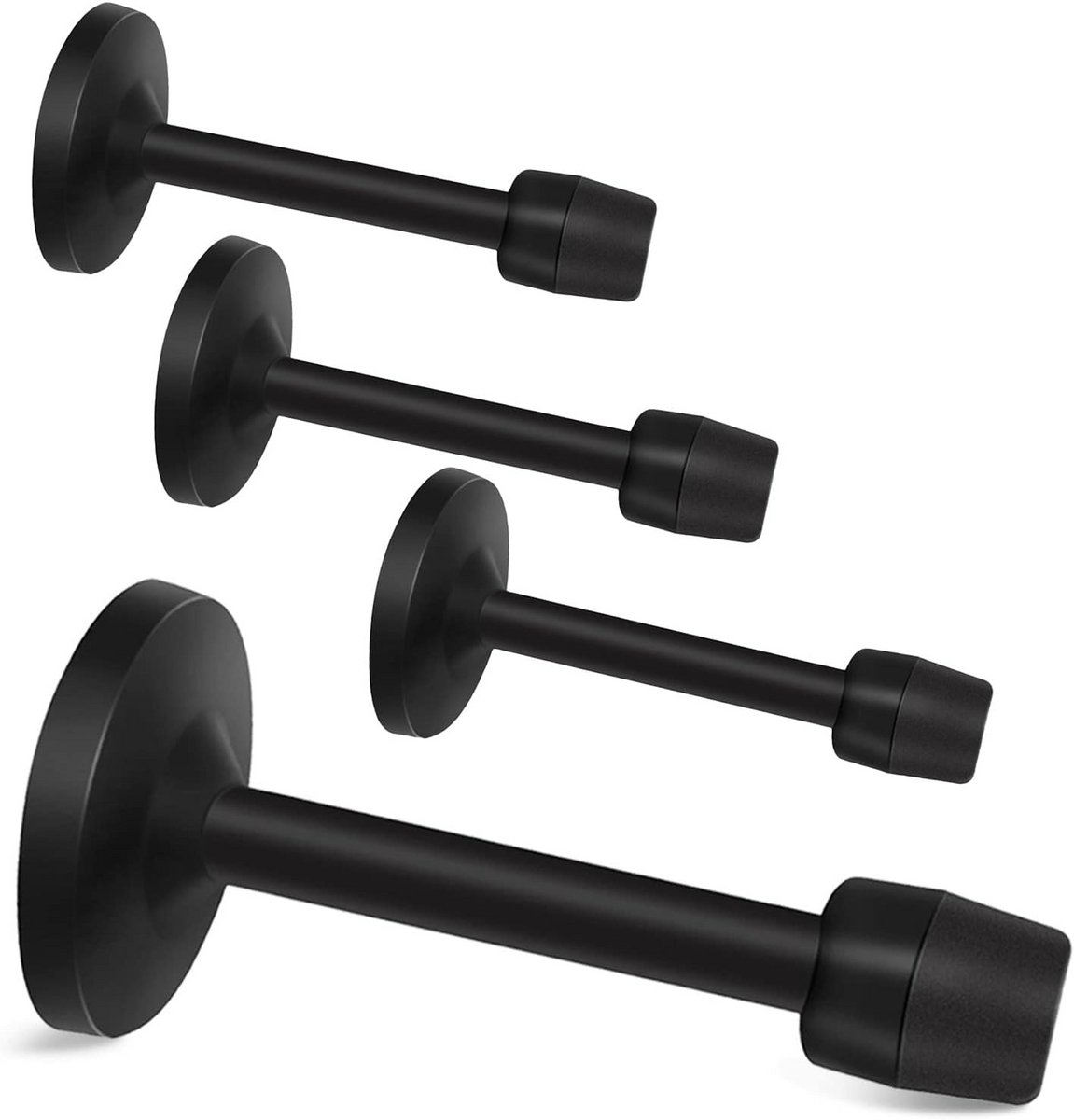 Set van 4 Zwarte Deurstopper RVS met Rubberen Bumper voor Muurbescherming