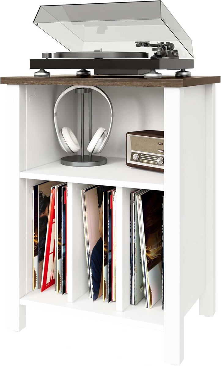 Stijlvolle Houten Standaard voor Vinyl Platenopslag en Display