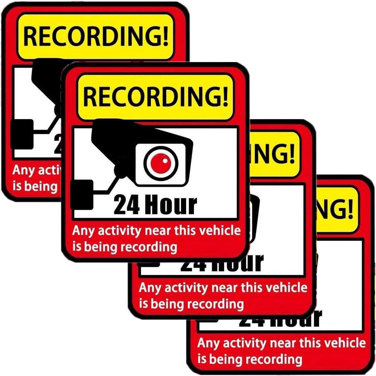 4x Camerabewaking Stickers voor Voertuigen Reflecterend Veiligheidswaarschuwing