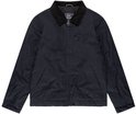 Donkerblauwe jas van Vintage Industries met corduroy kraag en ritssluiting. Borstzak met rits.