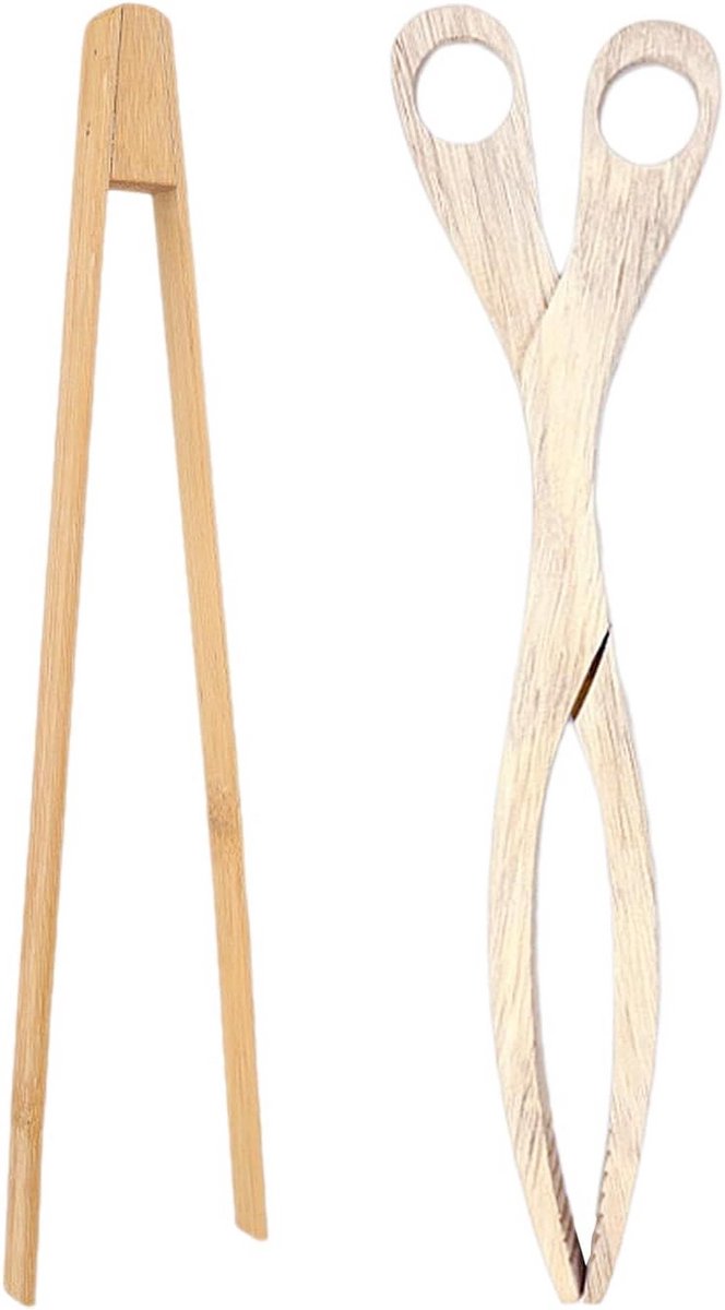 Set van 2 Houten Keukentangen en Clips voor Grillen en Salades