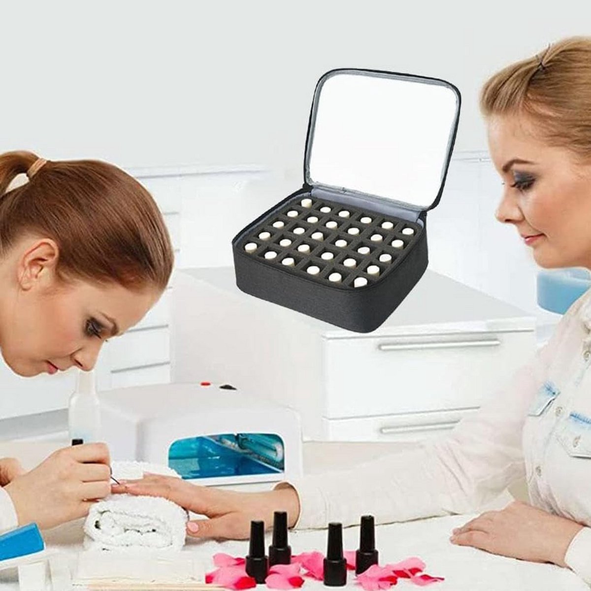 Draagbare Opbergkoffer voor Nagelolie en Manicure Accessoires met Verstelbare Houders