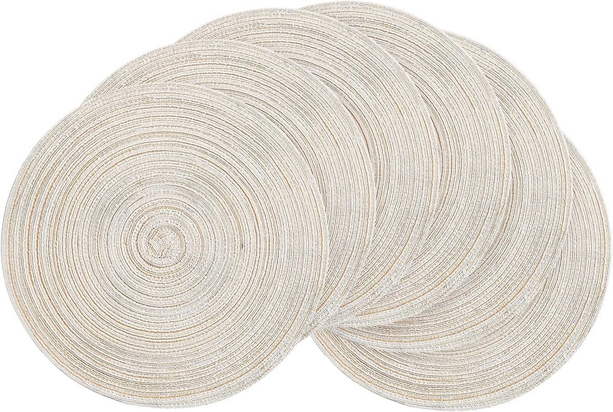 Set van 6 Ronde Placemats Beige Hittebestendig en Wasbaar voor Eetkamer en Keuken