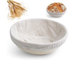 Brood Rijsmand - 1 stuk - Rijsmandje - Rond rijsmand - Rijsmandje van riet - Banneton - zuurdesemrijsmand - rijsmandje - rijskommen - bakgereedschap - met stoffen hoes - voor bakkersliefhebbers en beginners - 20*8 cm - beige