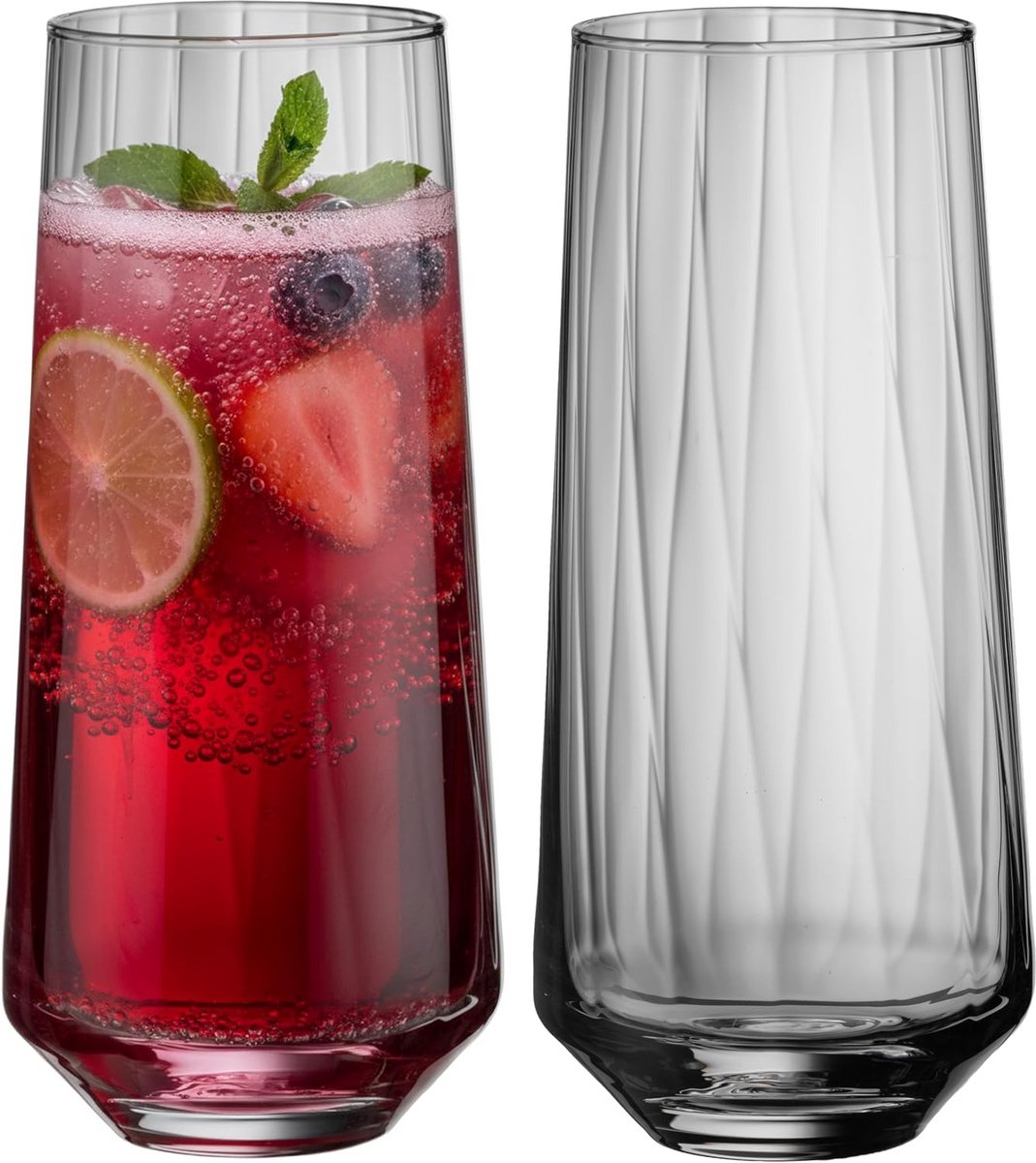 Set van 2 Geribbelde Drinkglazen Kristalglas 420 ml - Vaatwasserbestendige Waterglazen