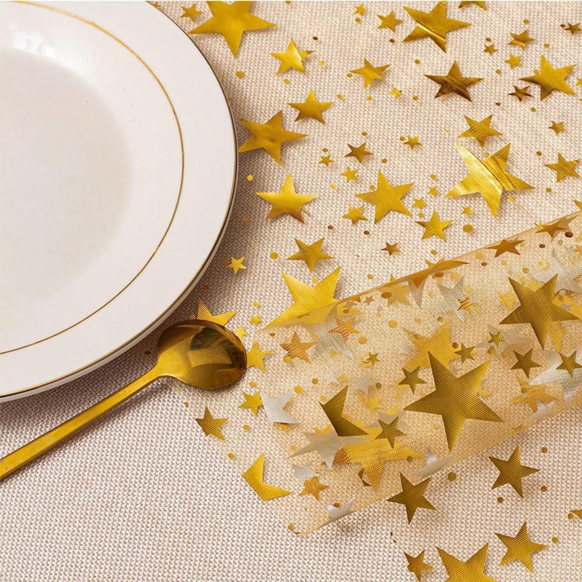 Glanzende Gouden Tafelloper met Sterren voor Feestelijke Decoratie
