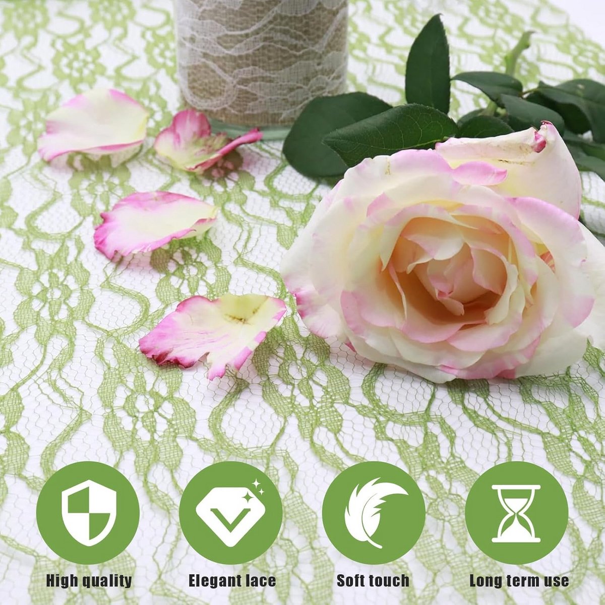 Lange Groene Tafelloper Kant Polyester voor Bruiloft en Feestdecoratie