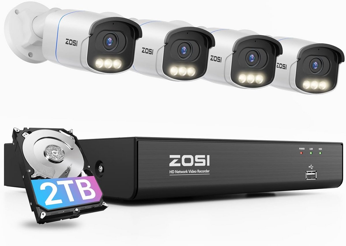 4K PoE Overzichtscamera Set met 8 Kanalen NVR en Nachtzicht