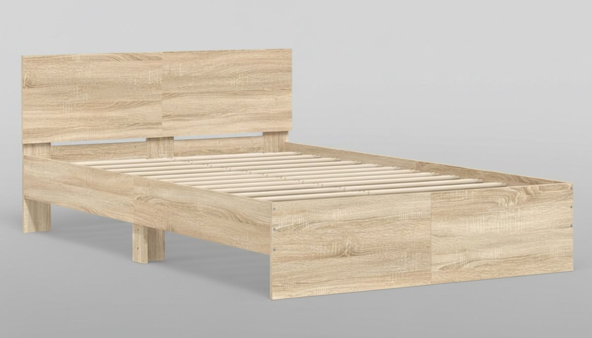 Bedframe 120x200 cm met Hoofdbord en Lattenbodem – Twijfelaar Bed in Sonoma Eiken – Modern Houten Tweepersoonsbed – Casa Velluto Milano Sonoma