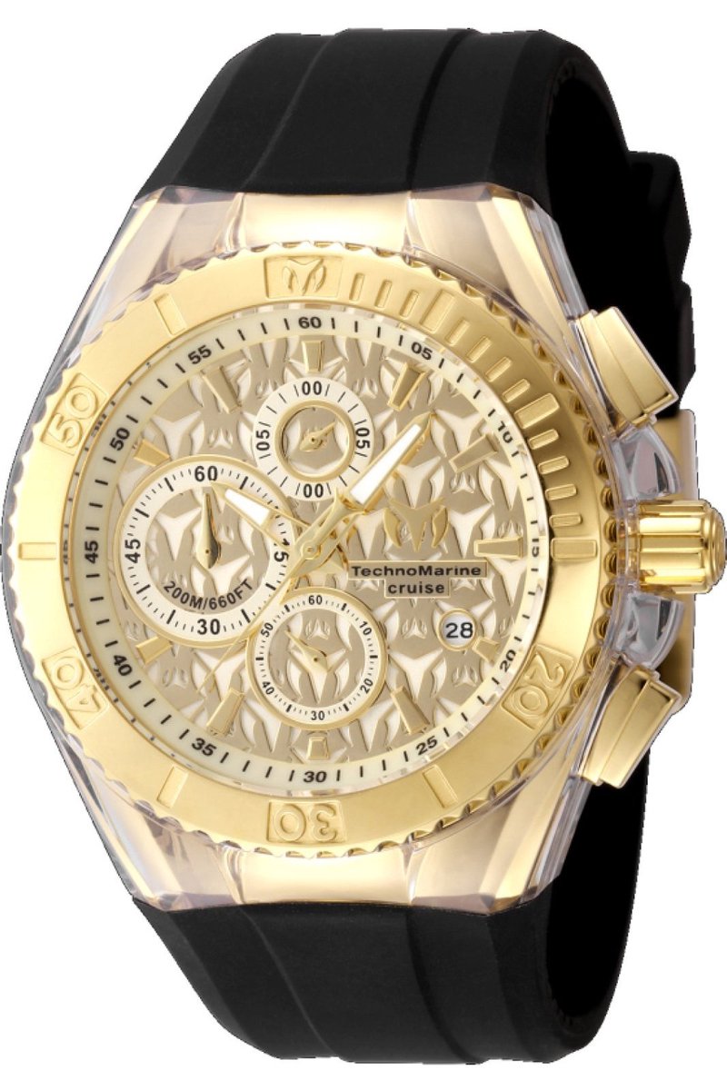 TechnoMarine Cruise TM-125002 Heren Horloge - Waterdicht - Analoog - Quartz Uurwerk - Roestvrij Staal met gouden Wijzerplaat - 45mm