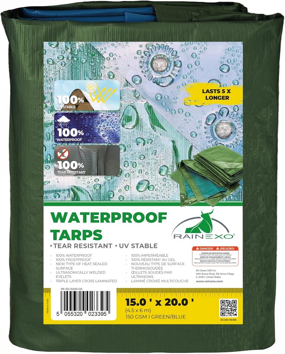 Robuust Zeil 150 g/m² Groen/Blauw Met Versterkte Ringetjes