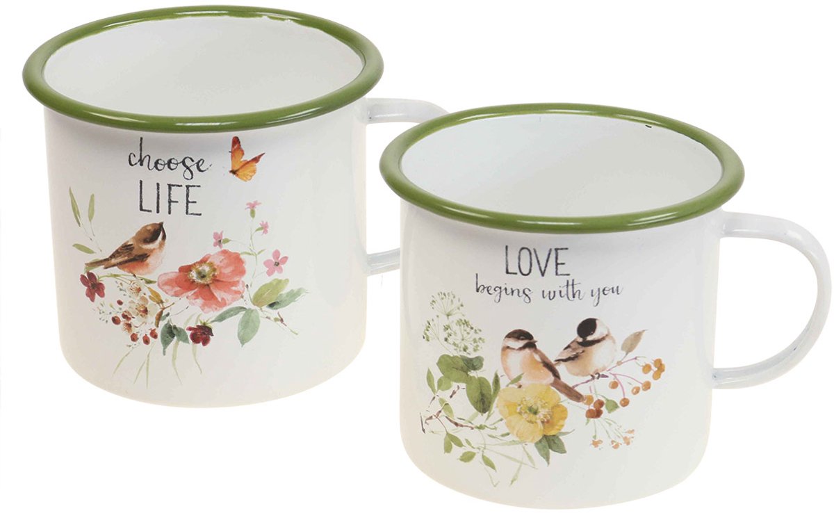 Emaille plantenpotje, potje om planten in te zetten met een spreuk, Ø1