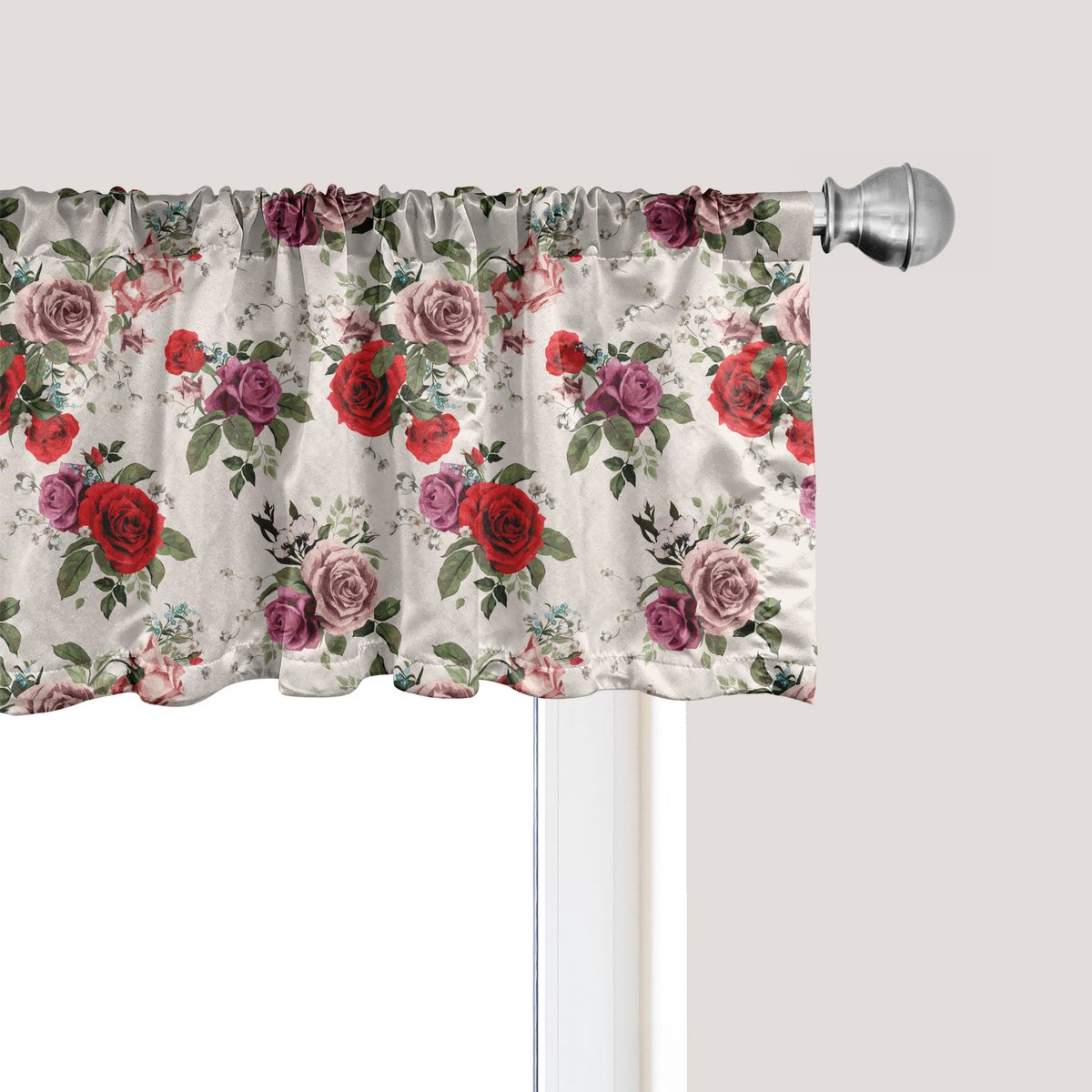 ABAKUHAUS Shabby Flora Raamvalletje, Gordijnvalletje voor Keuken en Slaapkamer met Tunnelzoom, 137 cm x 30 cm, Bosgroen Lila