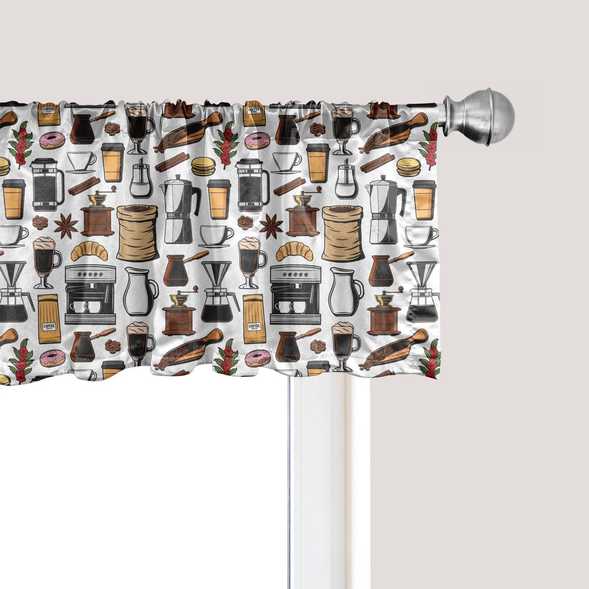 ABAKUHAUS Koffie Raamvalletje, Gordijnvalletje voor Keuken en Slaapkamer Decoratie met Tunnelzoom, 137 cm x 45 cm, Multicolor